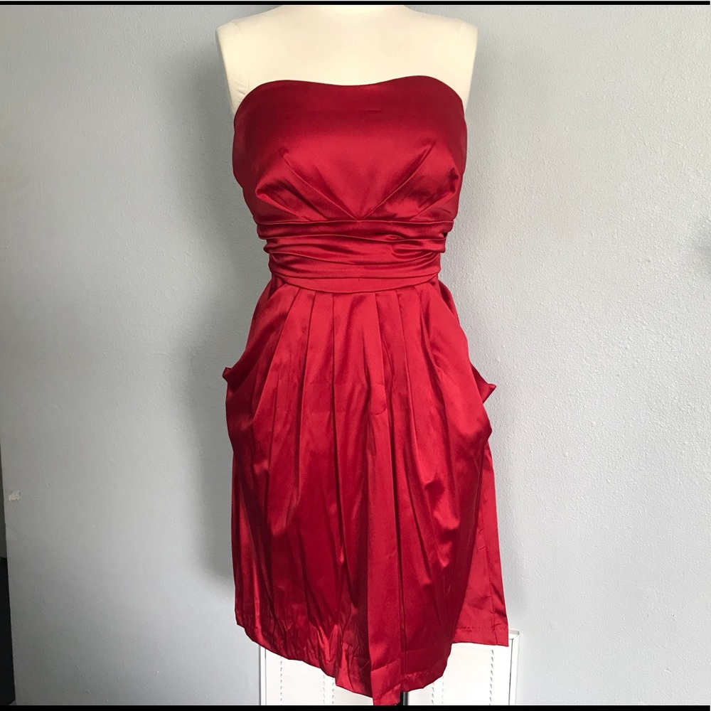Deep Red Satin Bridesmaid Dress